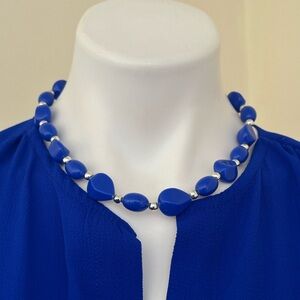 Royal Blue & Silver NWT Vintage 80s Twist Chunky Beaded Genuine Lucite Necklace